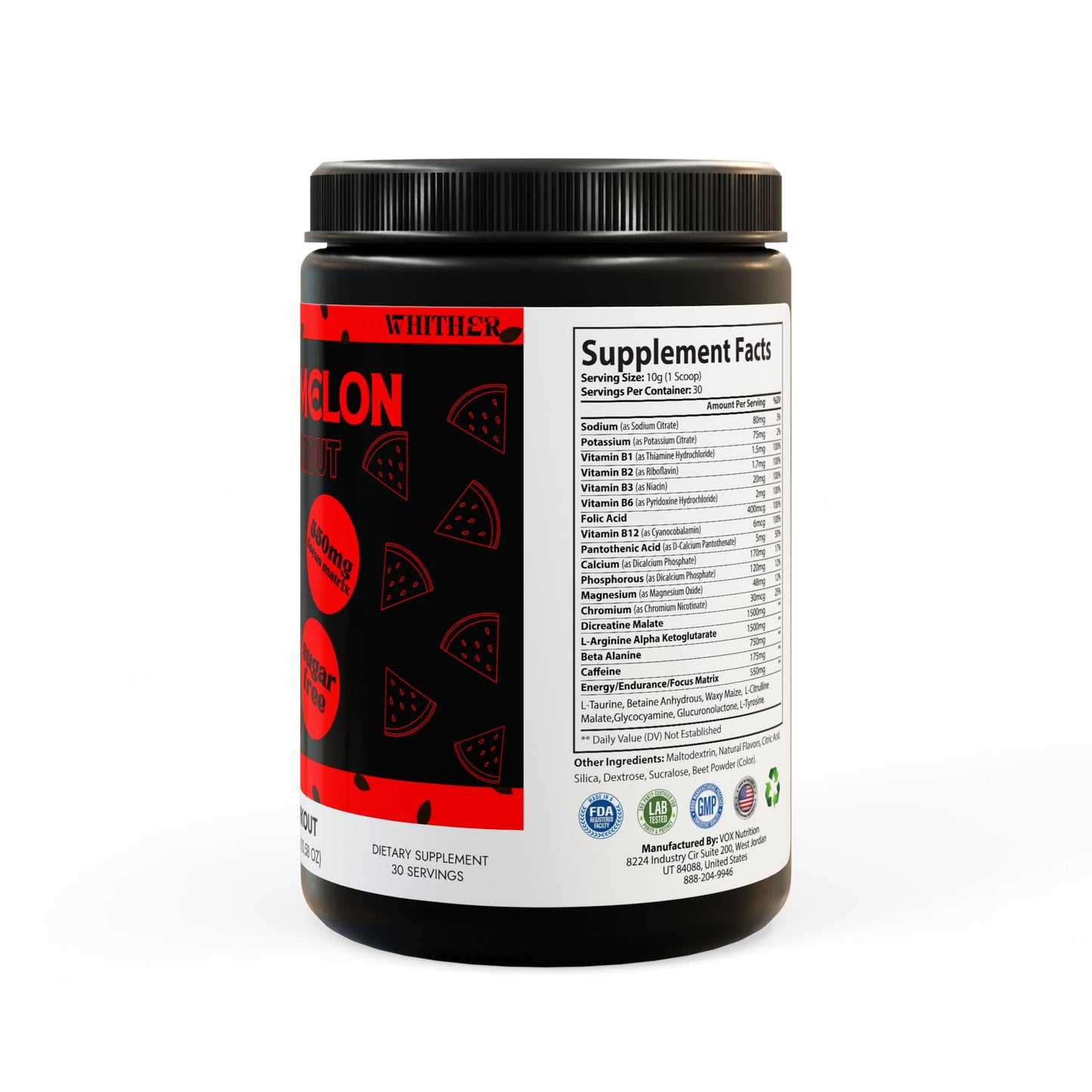 Pre-Workout Supplement, Watermelon (300g, 10.58oz) - whither